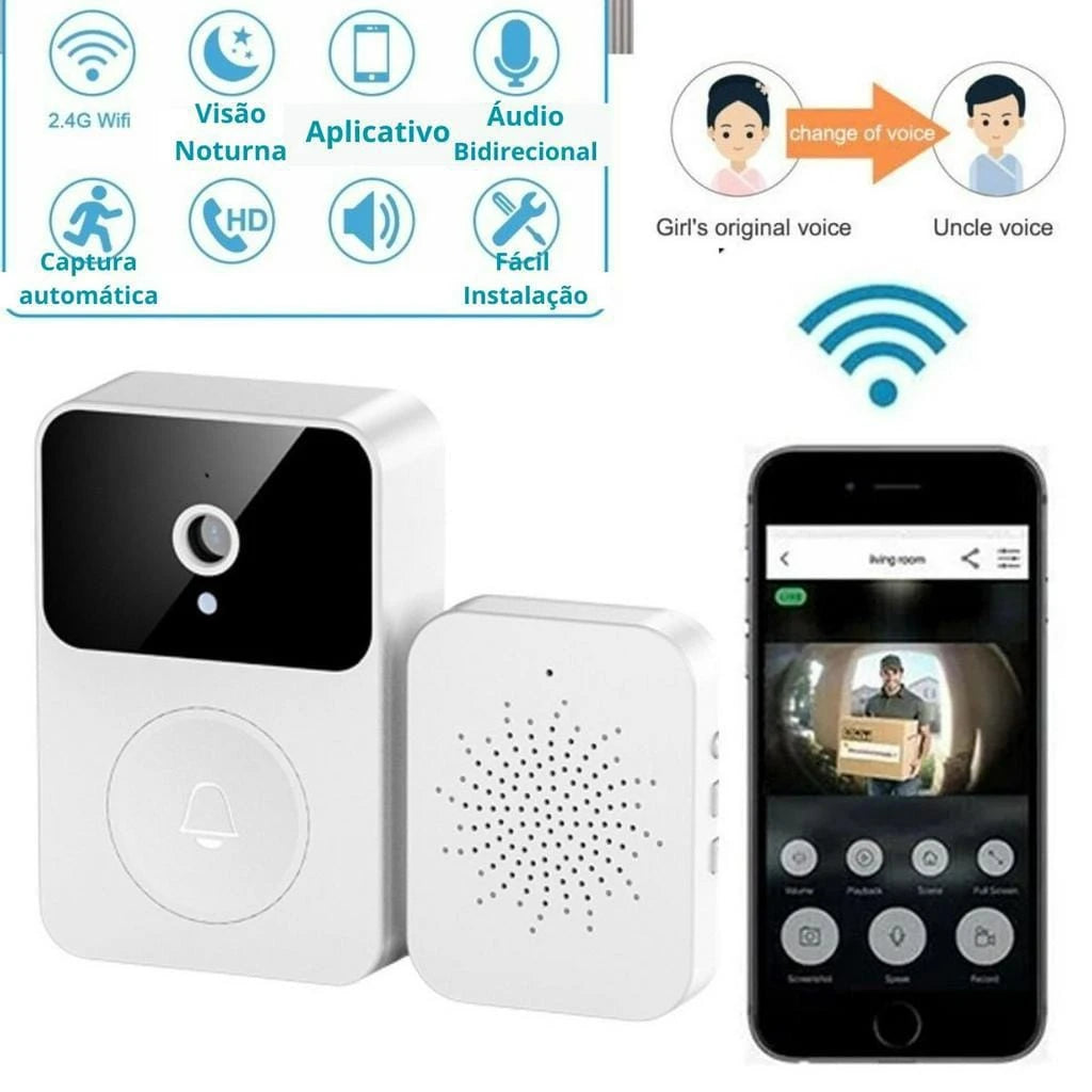 Campainha Wi-Fi Inteligente - Sensor Local Sonoro - Vídeo Câmera - Veja Sua Visita Pelo Celular